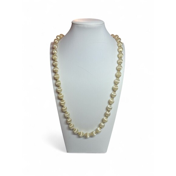 Vintage Lariat Hand Strung Satin Finish Cream and Gold Silk Thread Bead Necklace - Picture 1 of 2